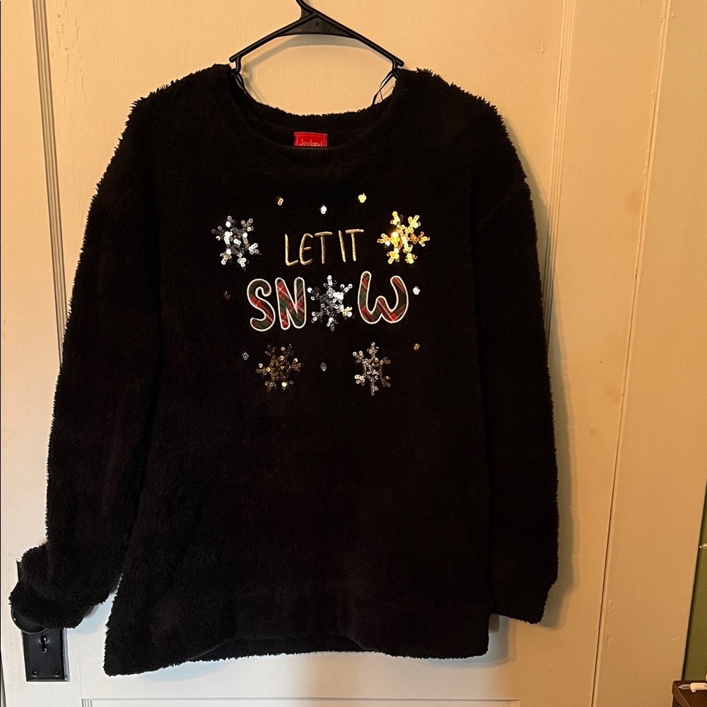 Large Holiday Time Black 'Let It Snow' Sweater